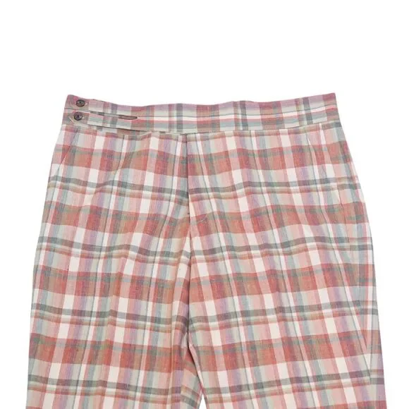 Mens Gurkha Pants 38 Plaid Pink Green Straight Fit Flat Front Chino Trousers